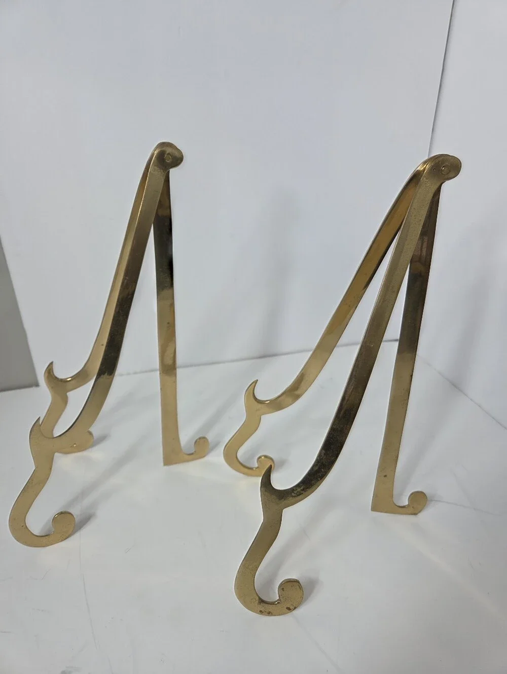 vtg brass tabletop picture easel holder stands 2pc 12inch elegant minimalist